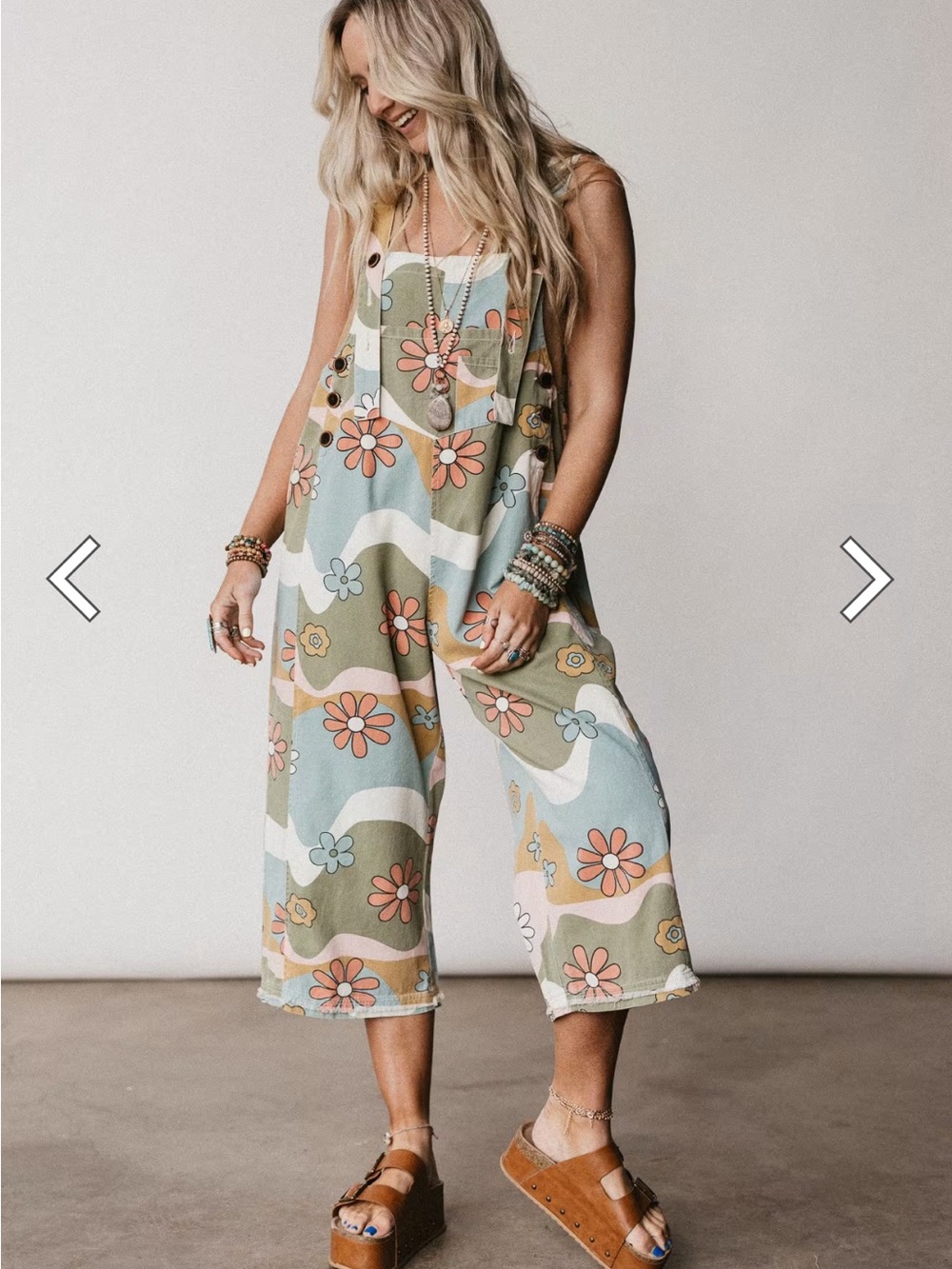 Easel High Hopes Slouchy Overalls in the prettiest sage floral print